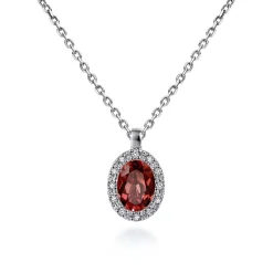 Hot Gabriel & Co. 18 inch 14K White Gold Garnet and Diamond Halo Drop Necklace