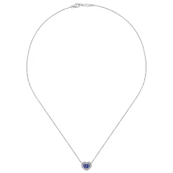 New Gabriel & Co. 18 inch 14K White Gold Heart Sapphire and Diamond Pendant Necklace