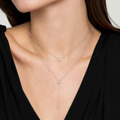 Best Gabriel & Co. 18 inch 14K White Gold Layered Diamond Cluster Y Necklace