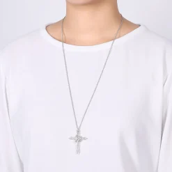 Best Gabriel & Co. 28 inch 14K White Gold Multi Row Diamond Pave Cross Pendant Necklace