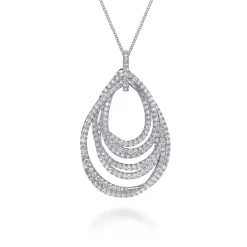 Gabriel & Co. 18 inch 18K White Gold Multi Row Teardrop Diamond Pendant Necklace
