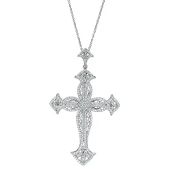 Gabriel & Co. 18 inch 18K White Gold Ornate Diamond Cross Pendant Necklace