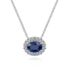 New Gabriel & Co. 18 inch 14K White Gold Oval Sapphire and Diamond Halo Pendant Necklace