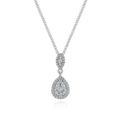 Hot Gabriel & Co. 18 inch 14K White Gold Pave Diamond Pear Shaped Double Pendant Necklace