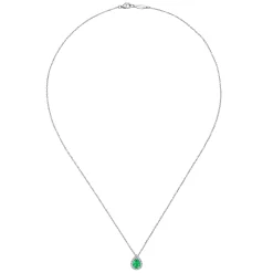 Gabriel & Co. 18 inch 14K White Gold Pear Shaped Emerald and Diamond Halo Pendant Necklace