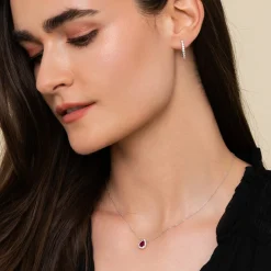 Hot Gabriel & Co. 18 inch 14K White Gold Pear Shaped Ruby and Diamond Halo Pendant Necklace