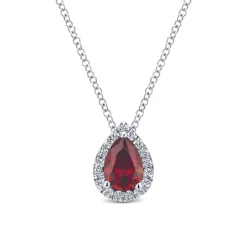 Hot Gabriel & Co. 18 inch 14K White Gold Pear Shaped Ruby and Diamond Halo Pendant Necklace