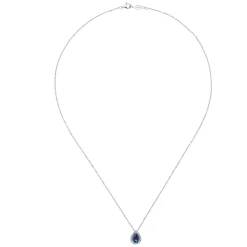 New Gabriel & Co. 18 inch 14K White Gold Pear Shaped Sapphire and Diamond Halo Pendant Necklace
