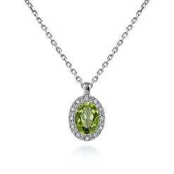 Best Gabriel & Co. 18 inch 14K White Gold Peridot and Diamond Halo Drop Necklace