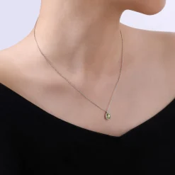 Best Gabriel & Co. 18 inch 14K White Gold Peridot and Diamond Halo Drop Necklace
