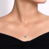 Discount Gabriel & Co. 18 inch 14K White Gold Round Aquamarine and Diamond Halo Pendant Necklace