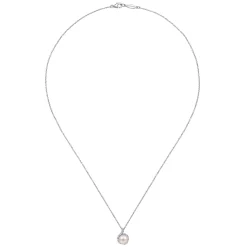 Online Gabriel & Co. 18 inch 14K White Gold Round Cultured Pearl and Diamond Halo Pendant Necklace