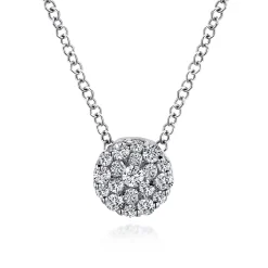 Best Gabriel & Co. 18 inch 14K White Gold Round Diamond Cluster Pendant Necklace