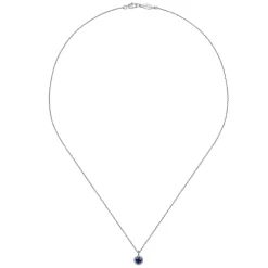 Hot Gabriel & Co. 18 inch 14K White Gold Round Sapphire and Diamond Halo Pendant Necklace