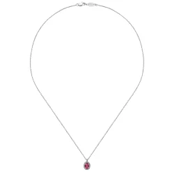 Discount Gabriel & Co. 18 inch 14K White Gold Ruby and Diamond Halo Drop Necklace
