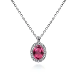 Discount Gabriel & Co. 18 inch 14K White Gold Ruby and Diamond Halo Drop Necklace