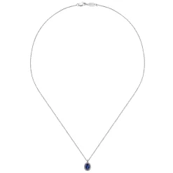 Online Gabriel & Co. 18 inch 14K White Gold Sapphire and Diamond Halo Drop Necklace