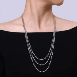 Best Gabriel & Co. 24 inch 18K White Gold Three row Diamond Necklace
