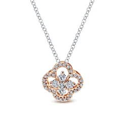 Gabriel & Co. 18 inch 14K White Rose Gold Diamond Clover Pendant Necklace