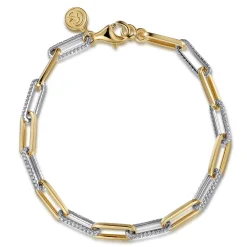 Outlet Gabriel & Co. 7inch 14K White-Yellow Gold Diamond Link Bracelet
