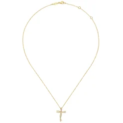 Hot Gabriel & Co. 18 inch 14K Yellow Gold Dancing Diamond Cross Necklace