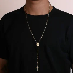 Best Gabriel & Co. 27 Inch 14K Yellow Gold Diamond Cross Rosary Solid Men's Link Chain Necklace