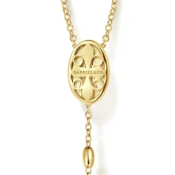Best Gabriel & Co. 27 Inch 14K Yellow Gold Diamond Cross Rosary Solid Men's Link Chain Necklace