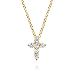 Sale Gabriel & Co. 18 inch 14K Yellow Gold Diamond Cross Pendant Necklace