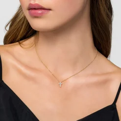 Sale Gabriel & Co. 18 inch 14K Yellow Gold Diamond Cross Pendant Necklace