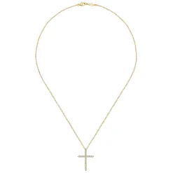 New Gabriel & Co. 18 inch 14K Yellow Gold Diamond Cross Pendant Necklace