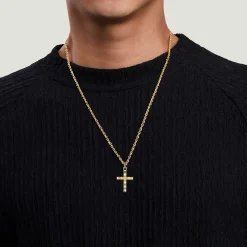 Best Gabriel & Co. 22 Inch 14K Yellow Gold Faceted Cross Pendant Necklace