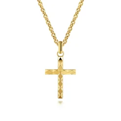 Best Gabriel & Co. 22 Inch 14K Yellow Gold Faceted Cross Pendant Necklace