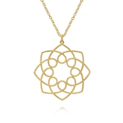 New Gabriel & Co. 30 inch 14K Yellow Gold Filigree Flower Pendant Necklace