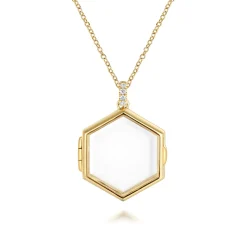 Gabriel & Co. 25 inch 14K Yellow Gold Hexagonal Glass Front Locket Necklace