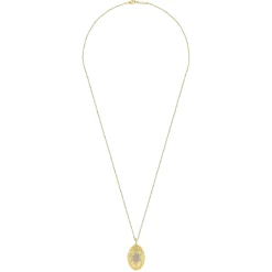 Best Gabriel & Co. 25 inch 14K Yellow Gold Oval Locket Necklace with Diamond Starburst Overlay