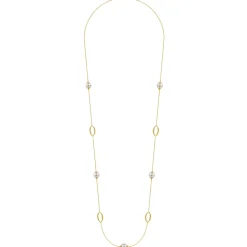 Outlet Gabriel & Co. 32 Inch 14K Yellow Gold Pearl and Bujukan Ovals Station Necklace