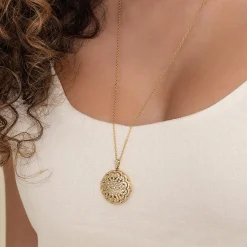 Gabriel & Co. 25 inch 14K Yellow Gold Round Filigree and Diamond Locket Necklace