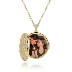 Gabriel & Co. 25 inch 14K Yellow Gold Round Filigree and Diamond Locket Necklace