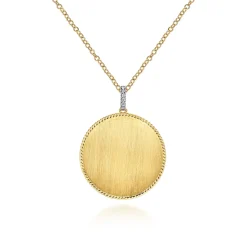 Gabriel & Co. 32 inch 14K Yellow Gold Round Pendant Necklace with Diamond Bale