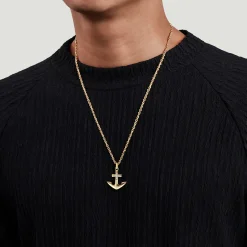 Outlet Gabriel & Co. 22 Inch 14K Yellow Gold Wheat Diamond Anchor Pendant Necklace