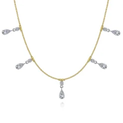 Gabriel & Co. 18 inch 14K Yellow White Gold Pear Shaped Diamond Station Choker Necklace