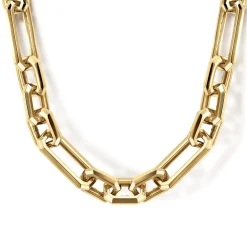 Sale Gabriel & Co. 24 Inch 6.4mm 14K Yellow Gold Men's Hollow Figaro Chain Necklace
