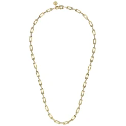 Best Gabriel & Co. 22 Inch 4.5mm 14K Yellow Gold Men's Solid Faceted Link Chain Necklace