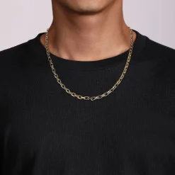 Best Gabriel & Co. 22 Inch 5.6mm 14K Yellow Gold Men's Solid Faceted Link Chain Necklace