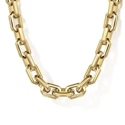 Sale Gabriel & Co. 24 Inch 5.6mm 14K Yellow Gold Men's Solid Faceted Link Chain Necklace