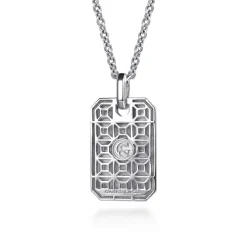 Gabriel & Co. 22 Inch 925 Sterling Silver and 14K Yellow Gold Dog Tag With Star of David Pendant Necklace