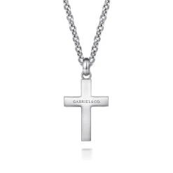 Clearance Gabriel & Co. 22 Inch 925 Sterling Silver Beveled Trim Cross Pendant Necklace