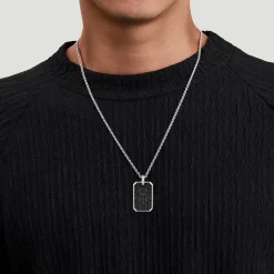 Gabriel & Co. 22 Inch 925 Sterling Silver Black Spinel Dog Tag Pendant Necklace
