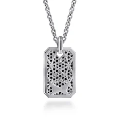 Gabriel & Co. 22 Inch 925 Sterling Silver Black Spinel Dog Tag Pendant Necklace