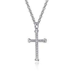 Best Gabriel & Co. 22 Inch 925 Sterling Silver Black Spinel Twisted Rope Cross Pendant Necklace